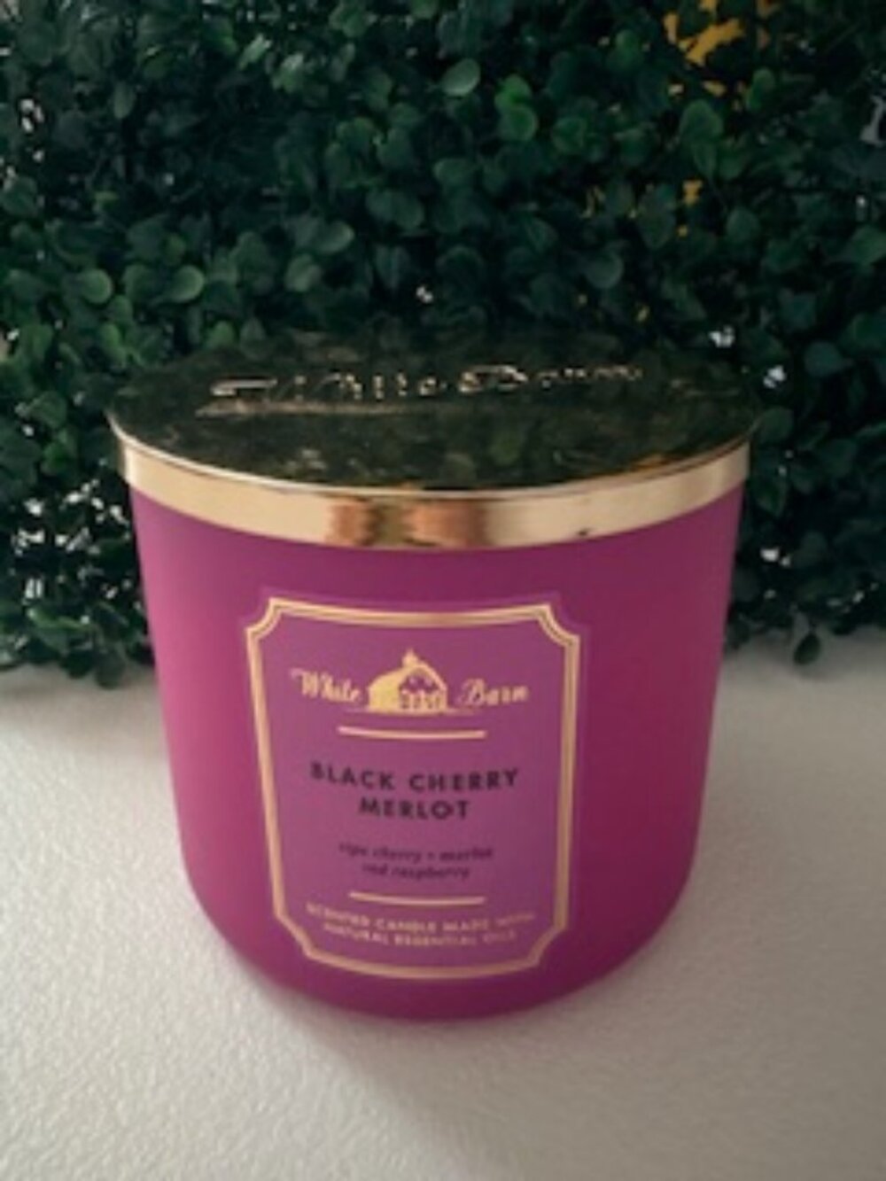 White Barn B & B Works 3 Wick Candle Black Cherry Merlot Essential Oils NEW